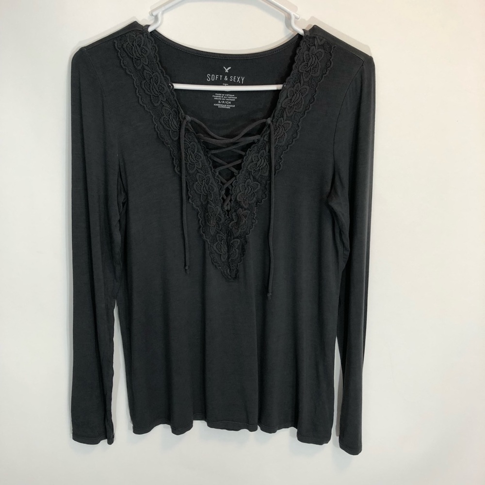 American Eagle Shirt Small Lace Up Soft & Sexy